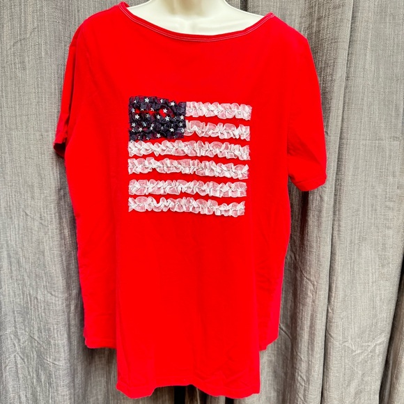 Karen Scott Other - Karen Scott Red Short Sleeve Tee with American Flag Graphic